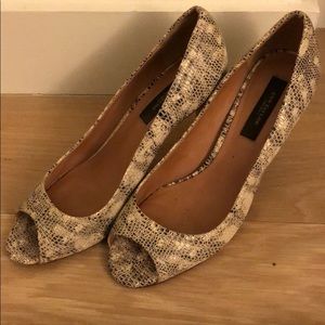 Ann Taylor snakeskin peep toe heels